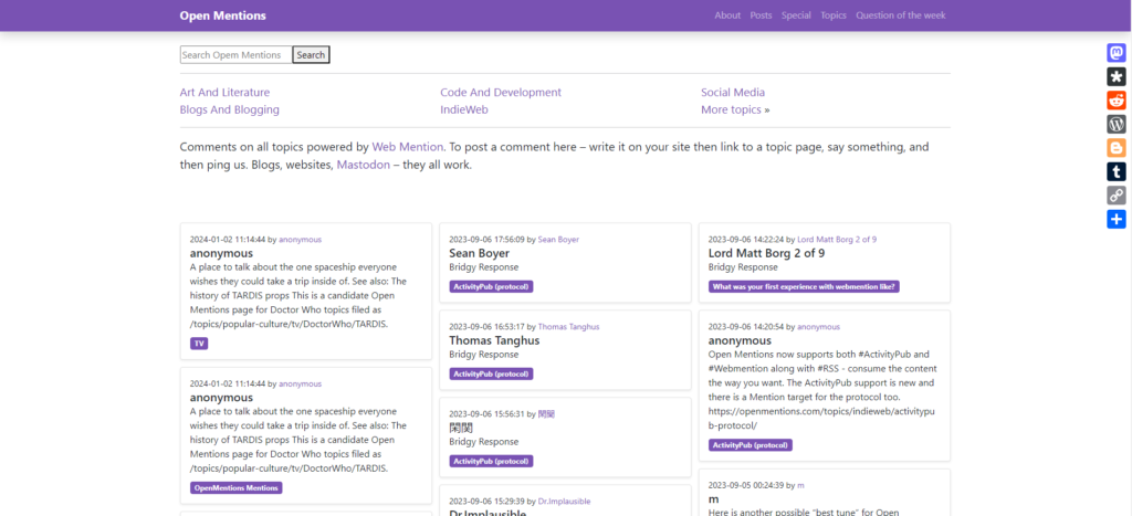 screenshot of the older site design